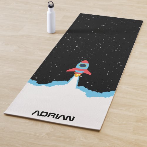 Rocket Launching in Outer Space Kids Yoga Mat
