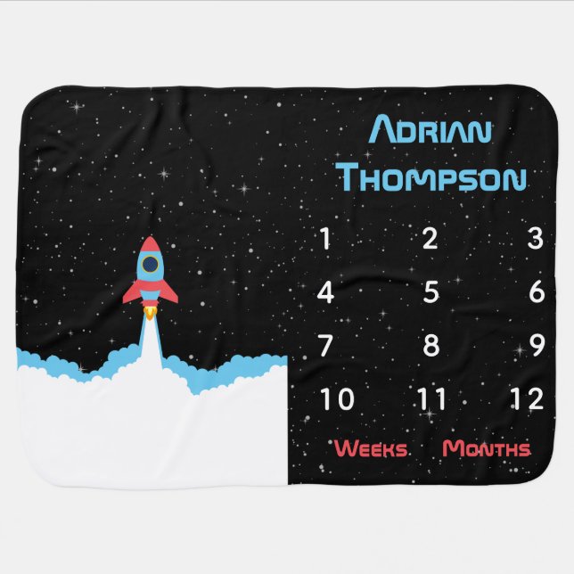 Rocket Launching in Outer Space Milestone Baby Blanket (Horizontal)