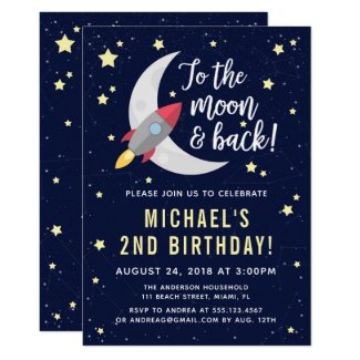 Rocket Moon Birthday Party Invitation
