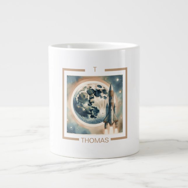 Rocket Moon Space Monogram  Giant Coffee Mug (Front)