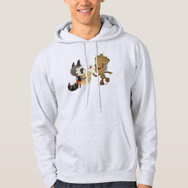 Rocket Observing Groot Grow Flowers Hoodie (Front)