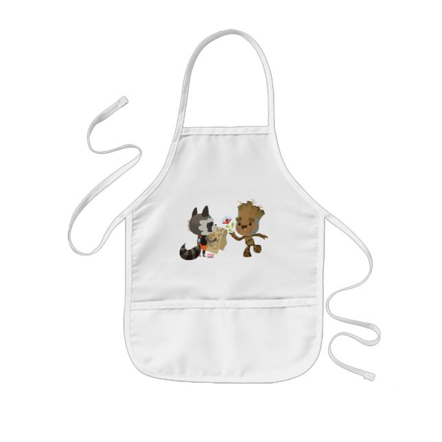 Rocket Observing Groot Grow Flowers Kids' Apron (Front)