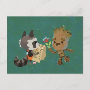 Rocket Observing Groot Grow Flowers Postcard