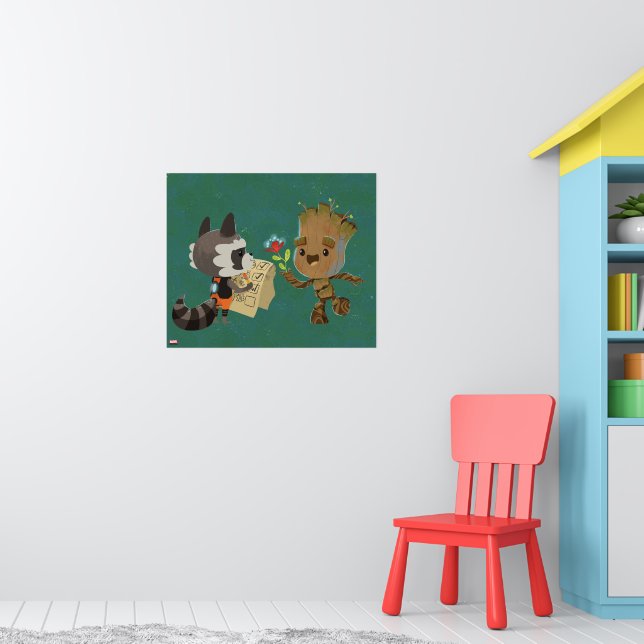 Rocket Observing Groot Grow Flowers Poster (Nursery 1)