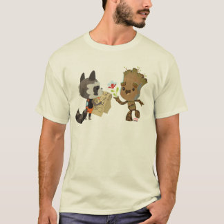 Rocket Observing Groot Grow Flowers T-Shirt