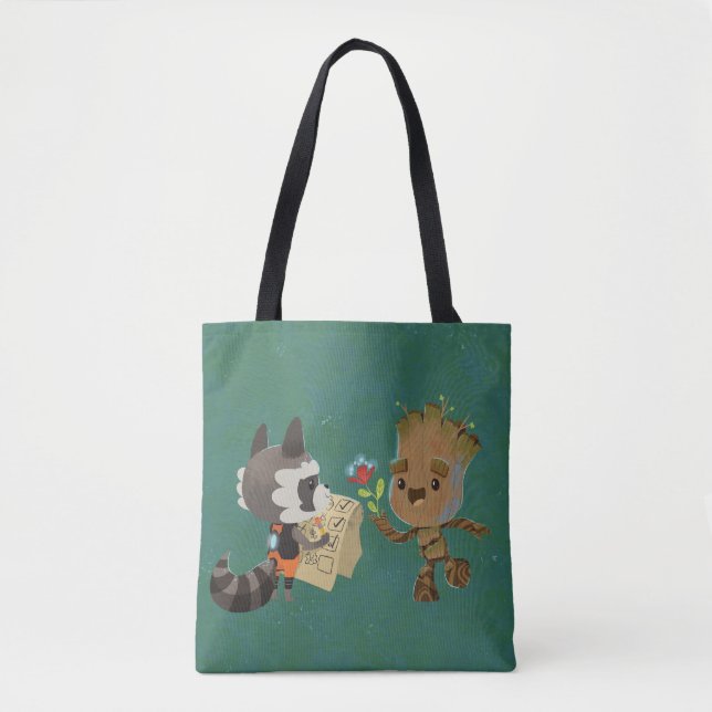 Rocket Observing Groot Grow Flowers Tote Bag (Front)