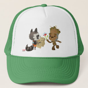 Rocket Observing Groot Grow Flowers Trucker Hat