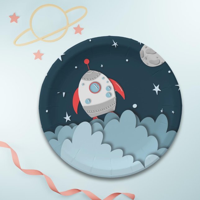 Rocket Outer Space Birthday Party Paper Plates (Creator Uploaded)