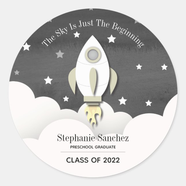 Rocket Outer Space Graduation  Classic Round Stick Classic Round Sticker (Front)