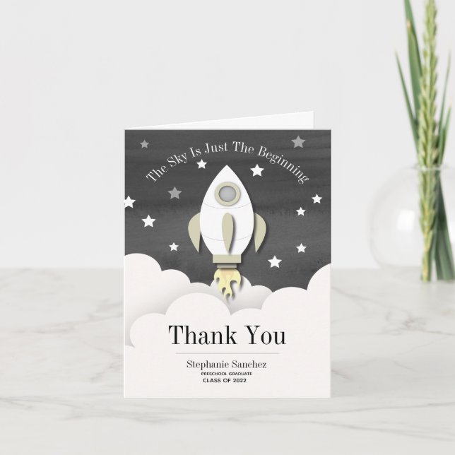 Rocket Outer Space Graduation  Letterpress Thank You Card (Front)