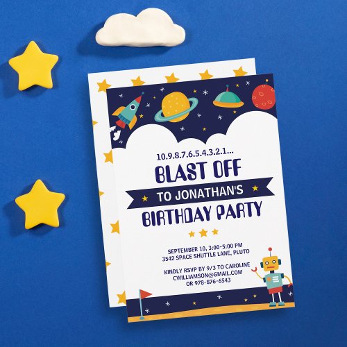 Rocket Outer Space Ship Birthday Party Invitation