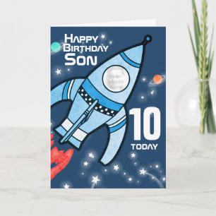 Rocket photo Son 10th birthday boys card