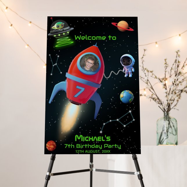 Rocket Photo UFO Alien Astronaut Birthday Welcome Foam Board (In Situ (Stand))