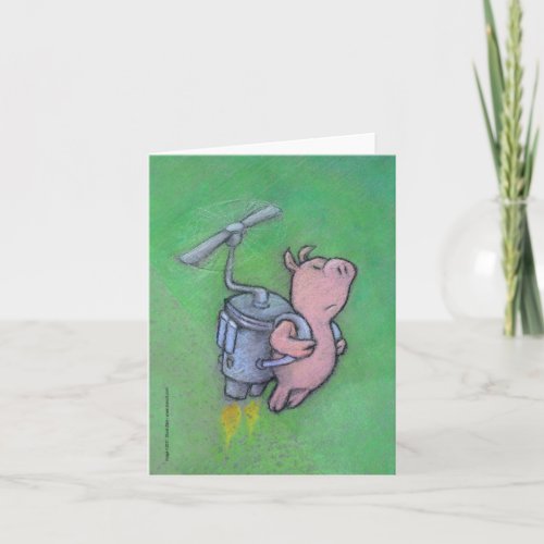 rocket pig greeting card
