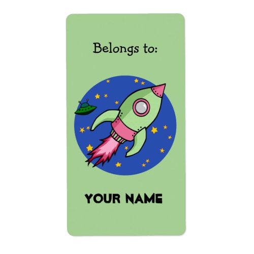 Rocket pink green Bookplate Label