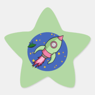 Rocket pink green Star Sticker
