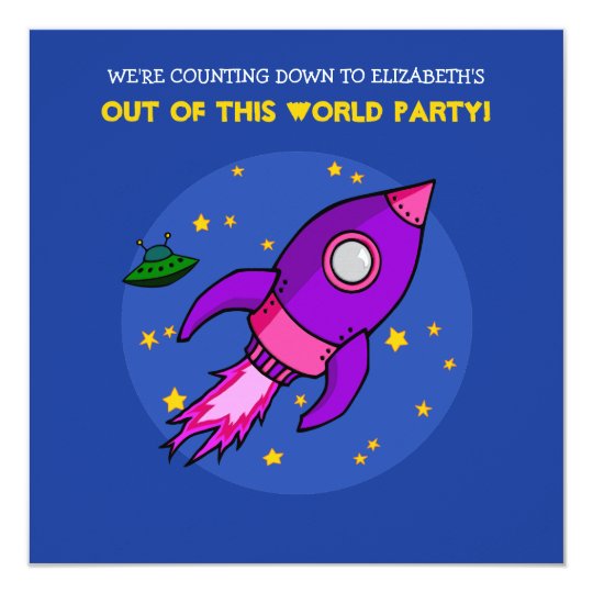 Rocket pink purple Birthday Invitation