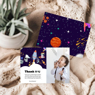 Rocket planet galaxy boy birthday thank you card