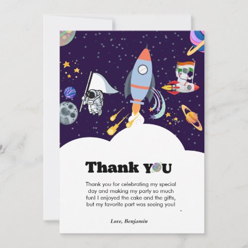 Rocket planet galaxy  outer space thank you card