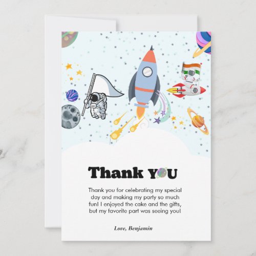 Rocket planet galaxy  outer space thank you card