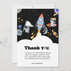Rocket planet galaxy & outer space thank you card