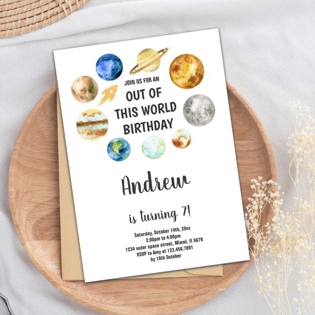 Rocket & Planet Galaxy Theme for Kids Invitation (Outer Space Birthday Invitations)