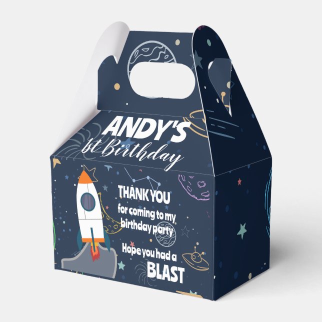 Rocket & Planets Outer Space Birthday Party Favor Boxes (Front Side)