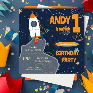 Rocket, Planets Stars Any Age Outer Space Birthday Magnetic Invitation