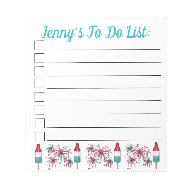 Rocket Pop Popsicle Fireworks July 4th To Do List Notepad (Front)