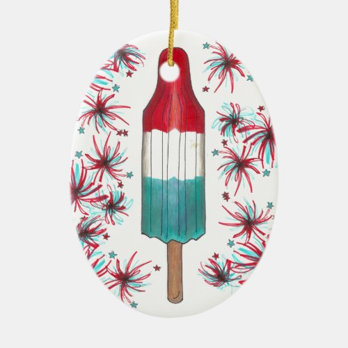 Rocket Pop Popsicle Fireworks Patriotic July 4th Ceramic Ornament