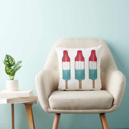 Rocket Pop Red White Blue USA Patriotic Popsicle Throw Pillow