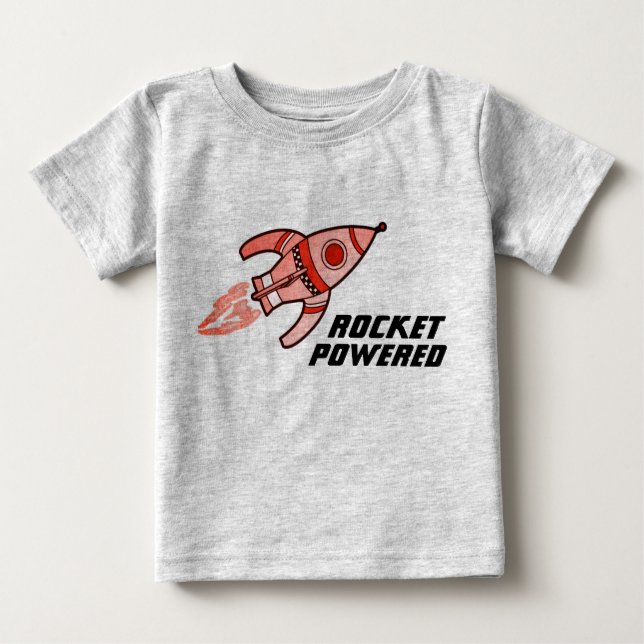 Rocket powered space toddler yellow red t-shirt (Front)