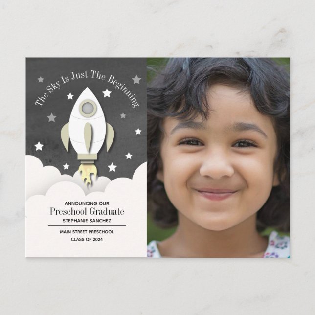 Rocket Preschool Graduation Photo Invitation Postc Postcard (Front)