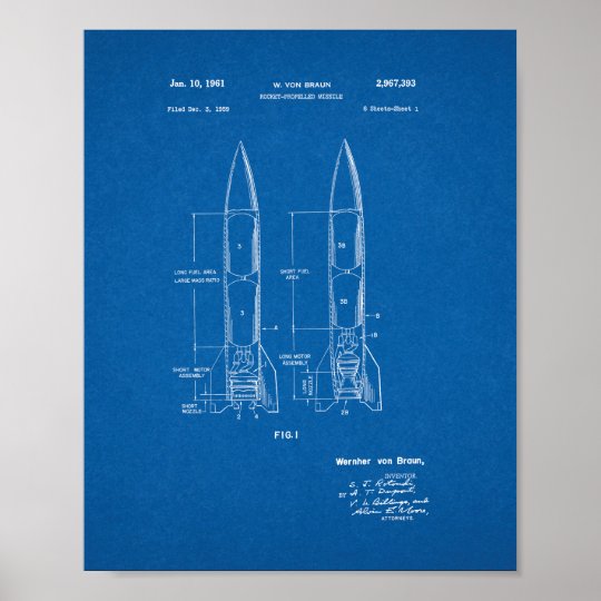 Rocket-propelled Missile Patent - Blueprint Poster | Zazzle.com