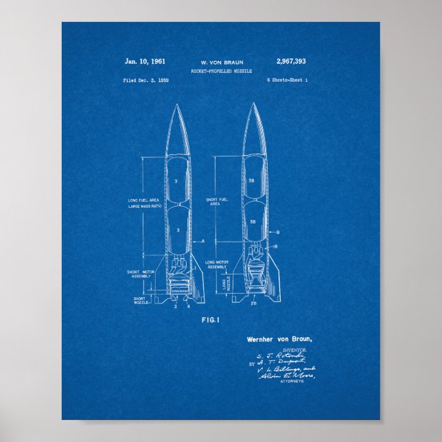 Rocket-propelled Missile Patent - Blueprint Poster (Front)