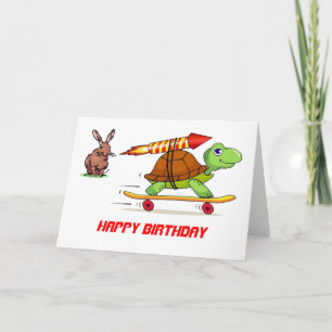 Rocket Propelled Tortoise and Hare Birthday Card