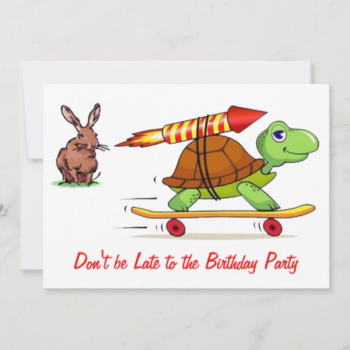 Rocket Propelled Tortoise and Hare Birthday Party Invitation