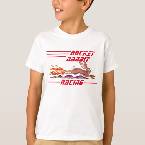 Rocket Rabbit Race Car Bunny Flames Logo Kids Fun T_Shirt