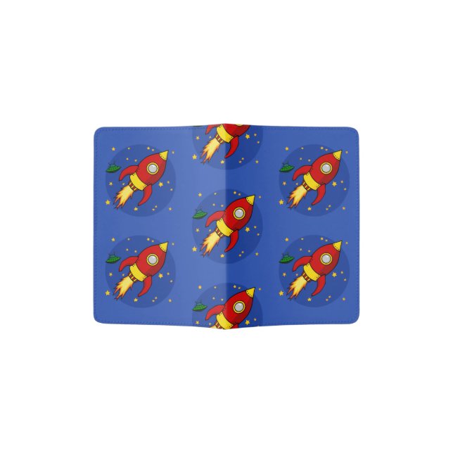 Rocket red pattern Passport Holder (Opened)