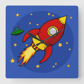 Rocket red Square Wall Clock