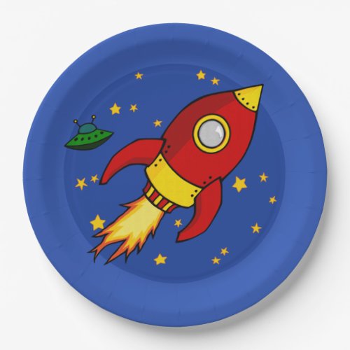 Rocket red yellow 9 Paper Plate