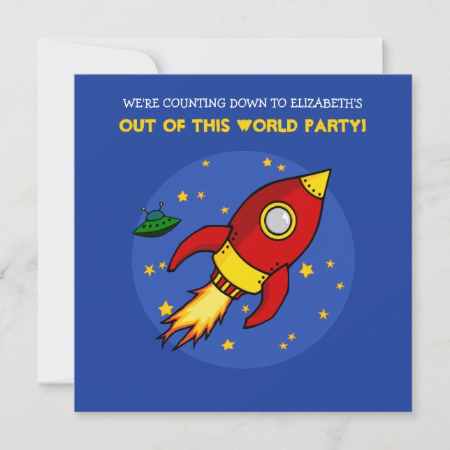 Rocket red yellow Birthday Invitation (Front)