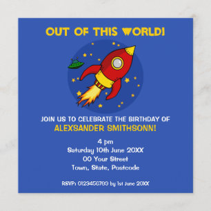 Rocket red yellow Square Birthday Invitation