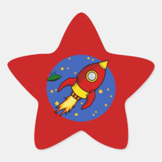 Rocket red yellow Star Sticker