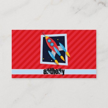 Rocket; Scarlet Red Stripes Business Card by Birthday_Party_House at Zazzle
