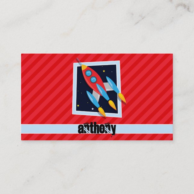 Rocket; Scarlet Red Stripes Business Card (Back)