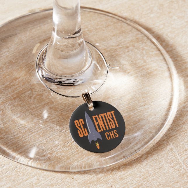 Rocket Scientist custom monogram wine charm (In Situ)