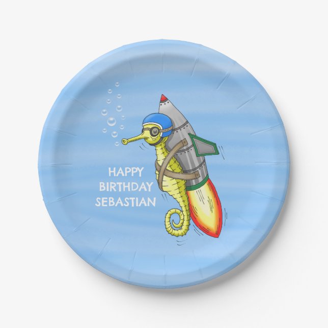 Rocket Seahorse Paper Plates (Front)