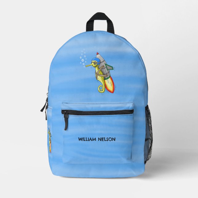 Rocket Seahorse Printed Backpack (Front)