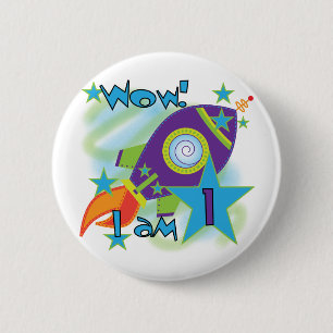 Rocket Ship 1st Birthday Tshirts and Gifts Button